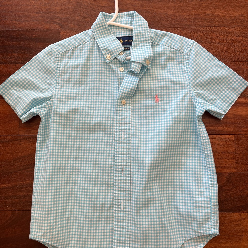 Ralph Lauren Men's Aqua Checkered Button Down Shirt